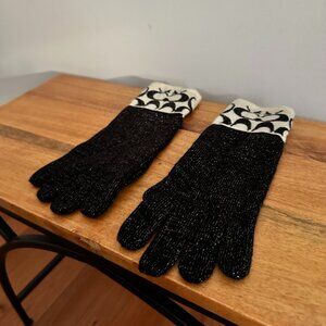 Coach, Black with Silver Sparkle Winter Gloves and Black & White Logo Accents